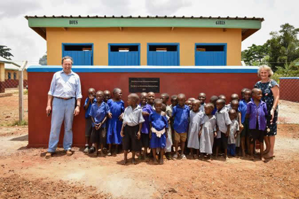 The trustees and children commissioning the TWF 2014 Nursery Latrines