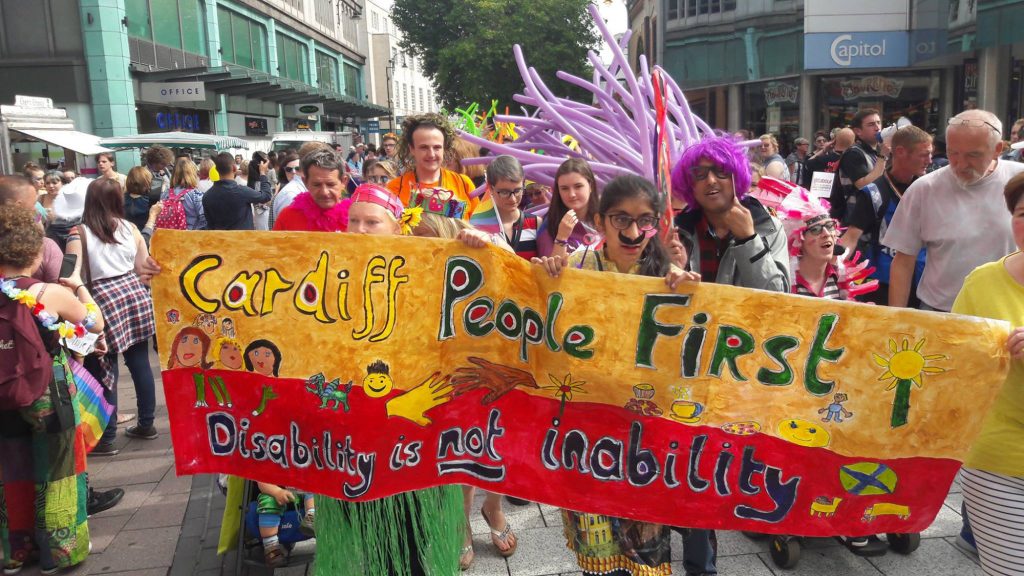 Cardiff People First marching at Cardiff Pride